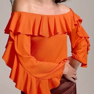 Anthony Orange Off-Shoulder Ruffle Top